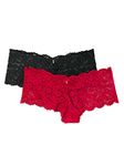 Smart & Sexy Women's Signature Lace Cheeky Panty 2 Pack, No No Red/Black Hue, 8