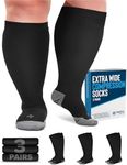 Doctor's Select 3 Pairs Plus Size Compression Socks Wide Calf - Up to 6XL | 20-30 mmHg Compression Socks for Women Wide Calf | Extra Wide Calf Compression Socks Women | Black