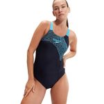 Speedo Women's Medley Logo 1 Piece Swimsuit | Classics | Medalist Style, True Navy/Picton Blue, 38