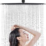 Suguword Rain Shower Head 16 Inch Large Rainfall Square Shower Heads Ultra Thin 304 Stainless Steel Waterfall Bathroom Showerhead Full Body Coverage Matte Black,Ceiling or Wall Mount