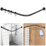 Shower Curtain Rod, Adjustable L Shaped Rustproof Expandable Stainless Metal Shower Rod Rack 27-39×27-39 Inches, Free 18 Rings, Drill Install, for Bathroom, Clothing Store, Private space - Black