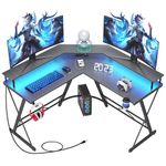 Mr IRONSTONE Gaming Desk with Led Lights ＆Power Outlet, L Shaped Computer Corner Desk with Cup Holder ＆ Headphone Hook, Carbon Fiber Home Office Desk with Large Monitor Stand, Black, 50''