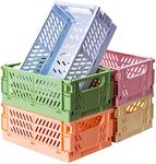 Xuanmuque 5-Pack Collapsible Plastic Storage Baskets for Organizing with Handle, Crate Bin for Desk Bedroom Office Bedroom, 9.8InL x 6.5InW x 3.8InH, Multicolor, 5 Pack