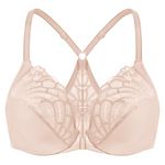 MELENECA Women's Front Fastening Racerback Plus Size Stretch Lace Underwire Unlined Bras Beige 36F