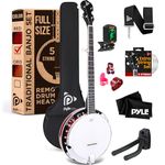 Pyle 5 String Resonator Banjo - Full Size 24 Bracket, Geared 5th Tuner Professional Instrument w/Remo Drum & Hardwood Back - Full Beginner Starter Kit Gig Bag, Tuner, Strings, Picks, Strap, tools