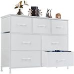 DUMOS Dresser for Bedroom with 7 Drawers, Storage Organizer Units Furniture, Chest Tower TV Stand with Fabric Bins, Metal Frame, Wooden Top for Nursery, Living Room, Kidsroom, Closet, White