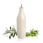 Sweejar Glossy Ceramic Olive Oil Dispenser Bottle for Kitchen Counter, 17 Oz Opaque Oil Cruet with Spout, Oil Dispenser for EVOO, Vinegar, Coffee Syrups, Liquids, Pack of 1 (Beige)