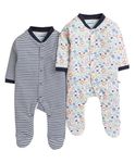 BUMZEE Navy & White Baby Boys Full Sleeves Sleepsuit Pack of 2 Age - 6-9 Months (Peb8818D-nbl.wht)