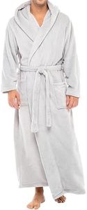 Alexander Del Rossa Mens Robe with Hood, Plush Fleece Hooded Mens Bathrobe, Big and Tall Bath Robe for Men, Light Gray, 4X-Large