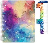 Global Datebooks Dated Middle School or High School Student Planner for Academic Year 2024-2025 includes Ruler/Bookmark and Planning Stickers (Matrix Style - 8.5"x11" - Rainbow Gold Marble)