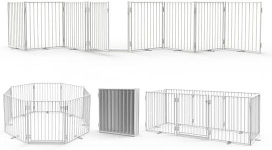 No Pawblems Free Standing Dog Gate with Door, 30'' Tall Foldable Dog Fence for Indoor & Outdoor, Up to 208 Inch Extra Wide Pet Gate for Yard, Deck, Doorways, Stairs, Hallways (White, 8 Panels)