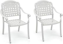 GiantexUK Set of 2 Dining Chairs, Stackable Cast Aluminum Chairs with Adjustable Foot Pads, All Weather Arm Chairs for Backyard Garden Balcony (Grid Pattern, White)