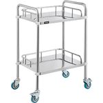 VEVOR 2-Layer Lab Medical Cart Stainless Steel Trolley Cart Lab Medical Equipment Cart Trolley Max Load 80kg for Lab Hospital Clinics