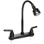 RV Kitchen Faucet,Black RV Kitchen Sink Faucet Replacement,Camper Faucet Kitchen with 2 Handles Flexible Arch 360 Swivel Flexible Tri-function Sprayer,8" RV Sink Faucets for Motorhomes,Travel Trailers