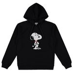 Peanuts Ladies Snoopy Fashion Hoodie - Ladies Classic Snoopy Fleece Sweatshirt Crochet Patch Sweatshirt, Black, Large