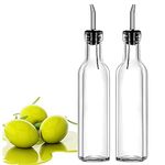 P Plus Fire 250ml Oil And Vinegar Dispenser Bottles Set For Kitchen - Glass Olive Oil Dispenser Bottle with Stainless Steel Pouring Spouts - Drip-Free Bottle - Cooking Oil Bottle (Set of 2)