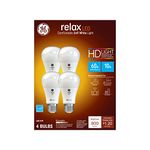 GE Lighting 42977 Relax HD LED (60-Watt Replacement), 800-Lumen A19 Bulb, Medium Base, Soft White, 4-Pack, Title 20 Compliant