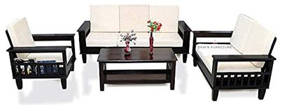 Dews Furniture Sheesham Wood 6 Seater Sofa Set for Living Room | 6 Seater Sofa (3+2+1) Set Furniture | Sofa with Cushions for Home Guest Room Office | Sofa Cum Couch - Walnut Finish with Cushions