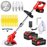 Xbzzgmg Cordless Strimmer, Adjustable Garden Strimmer Telescopic Lightweight Grass Trimmer with 2 Batteries and 4 Blade Types of Battery Strimmer, Grass Trimmers for Yard, Garden, Sidewalk Edges