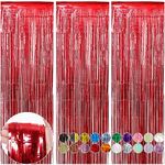 RUBFAC 3pcs 3.3x8.2 Feet Red Fringe Backdrop Curtains,Tinsel Streamers Red Carpet Party Decorations,Fringe Backdrop for Casino Theme Party Decor