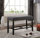 Roundhill Furniture PB162GY Biony Fabric Counter Height Dining Bench with Nailhead Trim, Grey