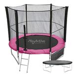 PlayActive 6ft / 8ft / 10ft / 12ft / 14ft / 16ft Kids Trampoline with Safety Enclosure Net, Ladder, Weatherproof Cover, Shoe Bag Included… (Pink, 6ft)