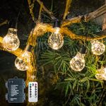 DSLebeen Festoon Lights Outdoor Battery Powered: 9m 30ft Waterproof Battery Fairy Lights 12pcs A60 Large LED String Bulb Light with Remote Control Decorative Lighting for Garden, Patio, Christmas