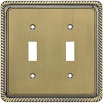 Henne Bery Rope Edge Decorative Wall Plate Switch Plate Outlet Cover (Double Toggle, Antique Brass)