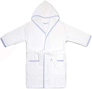 MAURA Prince George Style Bathrobe. Luxury Hooded Bathrobe White and Blue Checkered Binding Turkish Terry Bath Towel Cute and Cuddly. Super Soft and Absorbent.