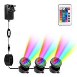 NATPOW Pond Lights Mains Powered, RGB Underwater Spot Light Aquarium Lights with Remote Control IP68 Waterproof Multicolour Submersible Lights for Fish Tank Garden Yard Pool Fountain Pond(Set of 3)