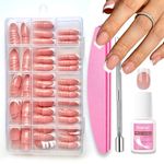 240pcs French False Nails Kit - Medium Square Fake Nails With Glue - Full Cover Press On Nails French Tip - 15 Size Acrylic Nail Tips Stick On Nails For Women French Manicure Home