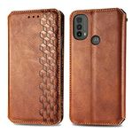 Dfjhure For Motorola Moto E20 Case Moto E30 Case Moto E40 Case Flip Phone Case Premium PU Leather Wallet Case Cover Shockproof Magnetic Protective with Credit Card Slot View Stand Cover,Brown