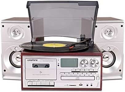 LoopTone Vinyl Record Player with Dual 15W External Speakers 9 in 1 3 Speed Bluetooth Vintage Turntable CD Cassette Player AM/FM Radio USB Recorder Aux-in RCA Line-Out