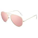 Pro Acme Classic Polarized Pilot Sunglasses for Men and Women UV400 Protection (Gold Frame | Pink Mirrored Lens)