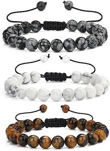 MengPa Mens Beaded Bracelets Bracelet Lava Rock Beads Stone Trendy Jewelry Sets Gifts for Him Boyfriend (White,Grey,Brown) US4556BCE