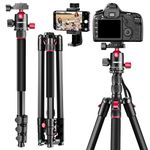 CAMBOFOTO 74‘’/188cm Professional Camera Tripod, Portable Tripod 188cm/Monopod 191cm, 3/8" Exchangeable 360 Degree Ball Head, Aluminum Tripod with 1/4" Quick Release Plate for DSLR