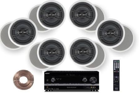 Sony HD Digital Cinematic Sound 735 Watts 7.1 Channel 3D A/V Receiver + Yamaha Natural Sound Custom Install in-Ceiling 3-Way 100 watts Speaker (Set of 6)