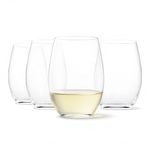 Amazon Basics Stemless White Wine Glasses, 414 ml, Dishwasher-Safe, 4-Piece Set