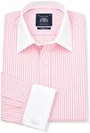 THE SAVILE ROW COMPANY LONDON Men's Classic Fit Cotton Poplin Formal Shirt - Double Cuff - Pink White Stripe with White Collar & Cuffs - 19" Collar - Standard