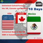 USA Canada Mexico Mobile Travel Plan USA Travel eSIM(10 Days Included) Unlimited Data/Calls/Texts(10-Days eSim Delivered via email Within 1 Hour. Please Disregard The Delivery Date)