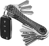 KeySmart Carbon Fiber 3K Weave Key Organizer - Compact Minimalist Key Holder and Keychain, EDC Key Carrier w Key Ring Loop Piece for Car Key Fob - Up to 14 Keys, Black