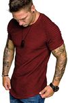 COOFANDY Mens Short Sleeve Muscle Gym T-Shirts Fashion Hipster Shirt Wine Red L