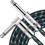 SONICAKE Braided Guitar Cable 6m/20ft Guitar Instrument Cable 6.35mm 1/4" Right Angle to Straight Black Blue