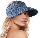 Wide Brim Sun Visor Hat Foldable Straw Golf Running Visor Hats for Women, Navy