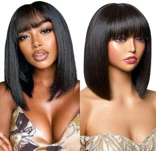 Ruiyu 250 Density Bob Wig with Bangs Human Hair 2x4 HD Lace Closure Front Silky Straight Wigs Human Hair Glueless Ready to Wear and Go for Beginners 100% Brazilian Human Hair for Black Women 12 Inch