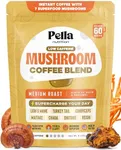 Organic Low-Caffeine Mushroom Coffee (60 Servings) with 7 Superfood Mushrooms, Great Tasting Instant Coffee, Includes Lion's Mane, Reishi, Chaga, Cordyceps, Shiitake, Maitake, and Turkey Tail