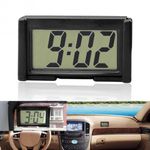 Small Digital Car Dashboard Clock Battery Operated Big Clear LCD Time Display, Mini Stick On Car Watch for Automotive, Motorcycle &Truck