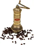 7.6" Handmade Hand Crafted Hammered Manual Brass Coffee Mill Grinder Sozen, Portable Stainless Steel Conical Burr Coffee Mill, Portable Hand Crank Turkish Coffee Grinder