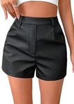 MakeMeChic Women's Casual Pu Leather Shorts High Waist Straight Wide Leg Leather Shorts Black M