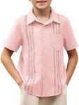 Arshiner Boys Pink Guayabera Shirt Lightweight Cotton Linen Button Down Shirt Size 18